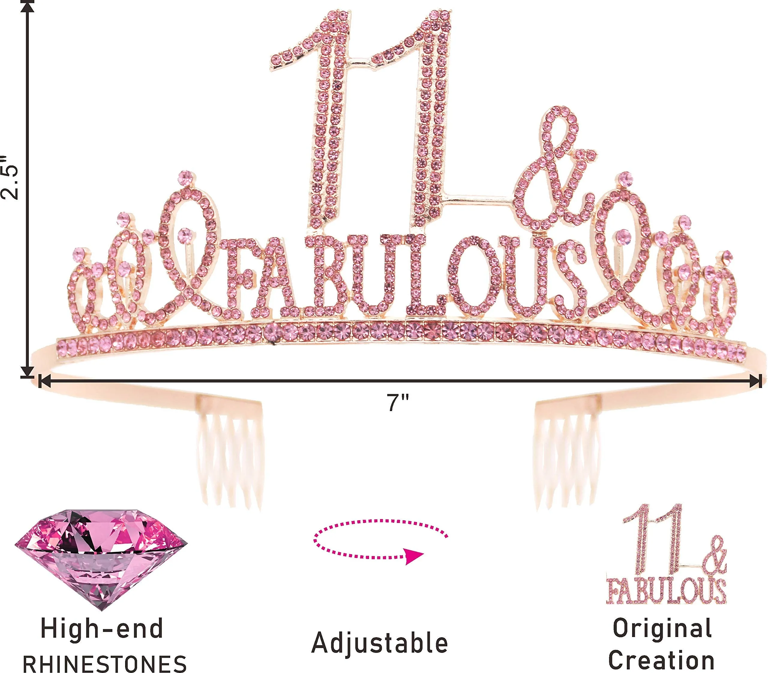 11th Birthday Gifts for Girl,11th Birthday Tiara and Sash Pink,11th Birthday Decorations