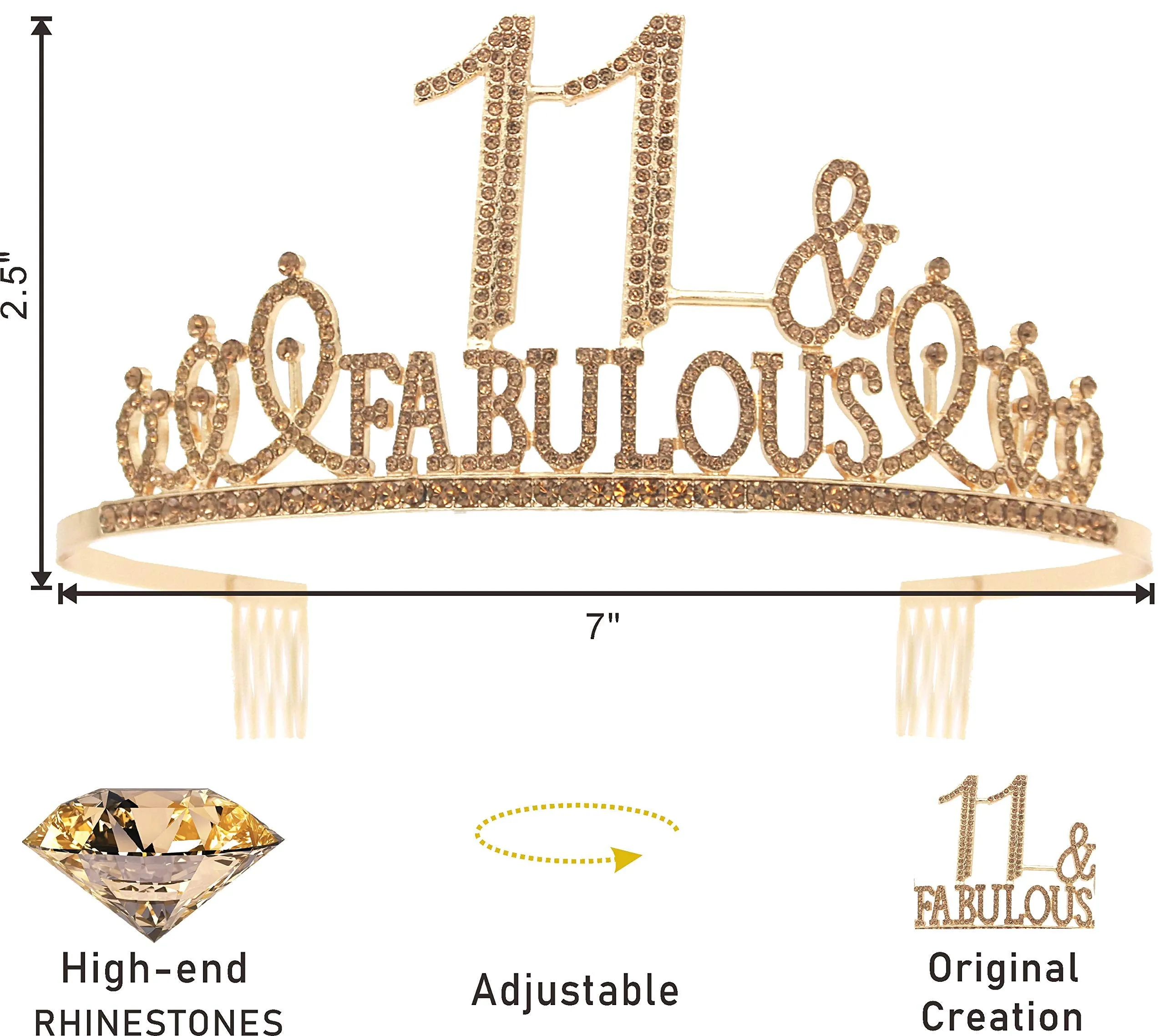 11th Birthday Gifts for Girls,11th Birthday Tiara and Sash Golden,11th Birthday