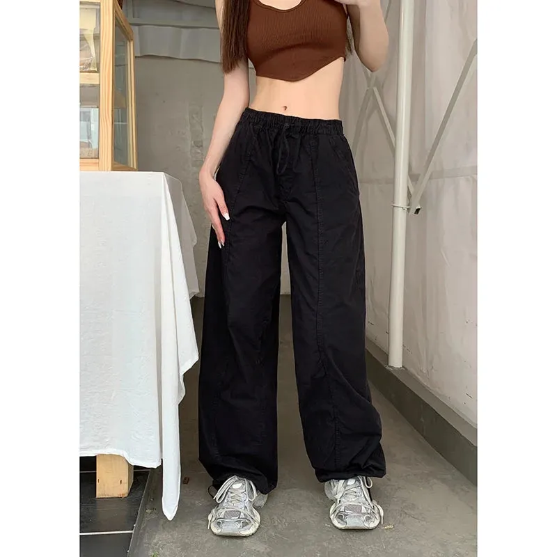 Advbridge -  Y2K Women Casual White Baggy Wide Leg Sweatpants Fashion Vintage Chic Drawstring Trousers Loose Streetwear Joggers Cargo Pants