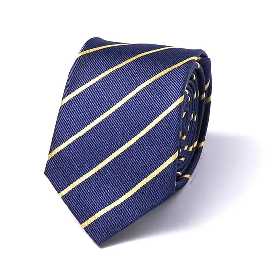 Classy Men Blue Yellow Striped Silk Skinny Tie