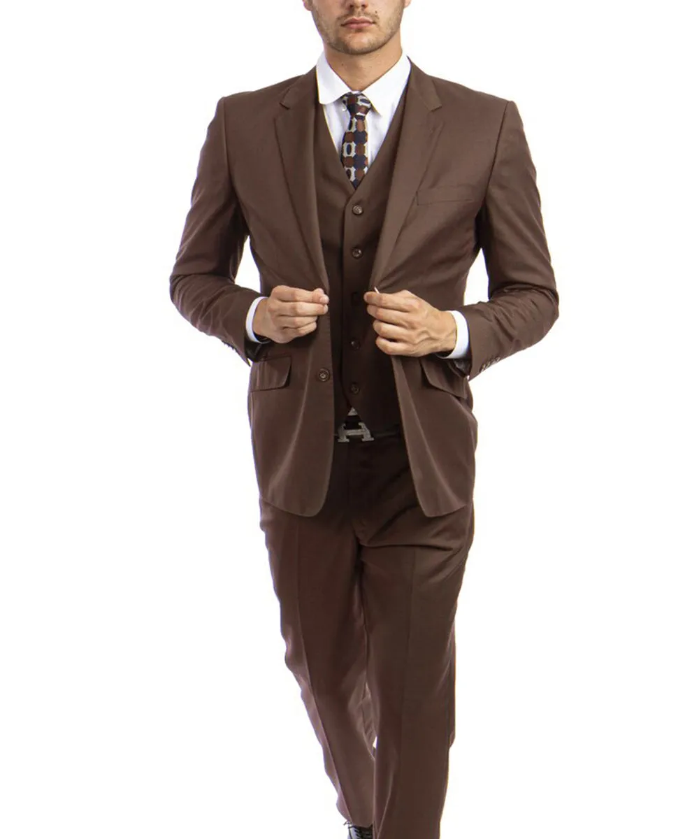 Cocoa Brown 3-piece Wool Suit with Vest