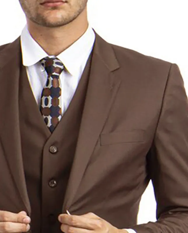 Cocoa Brown 3-piece Wool Suit with Vest