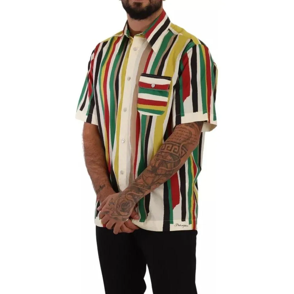 Dolce & Gabbana Multicolor Striped Short Sleeve Cotton Shirt