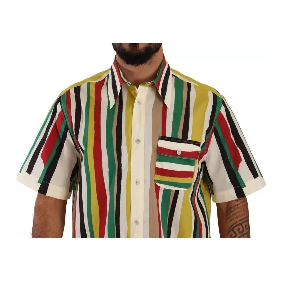 Dolce & Gabbana Multicolor Striped Short Sleeve Cotton Shirt