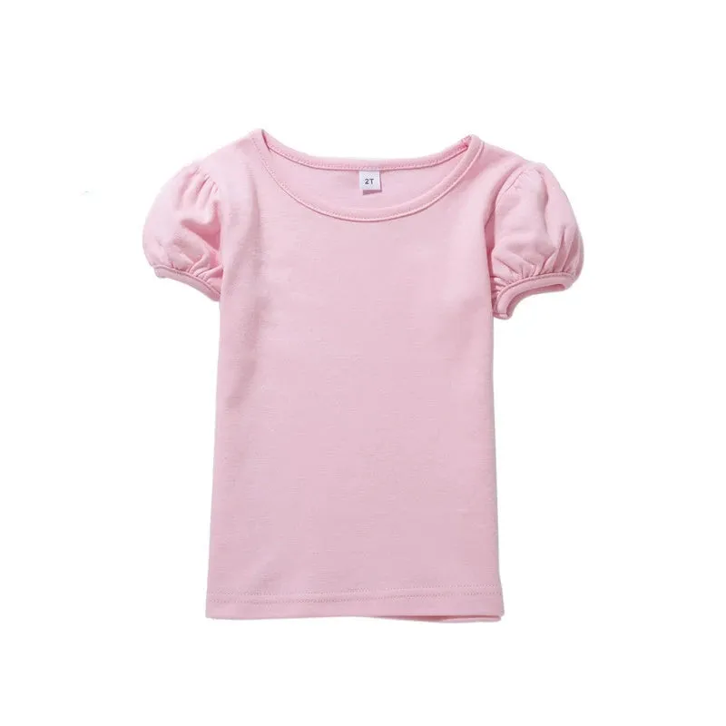 Girls' 100% Cotton Short Sleeve Summer Puff Tee T shirts for School & Play Toddler Teenagers Casual Tops Tees Solid 1-14Yrs