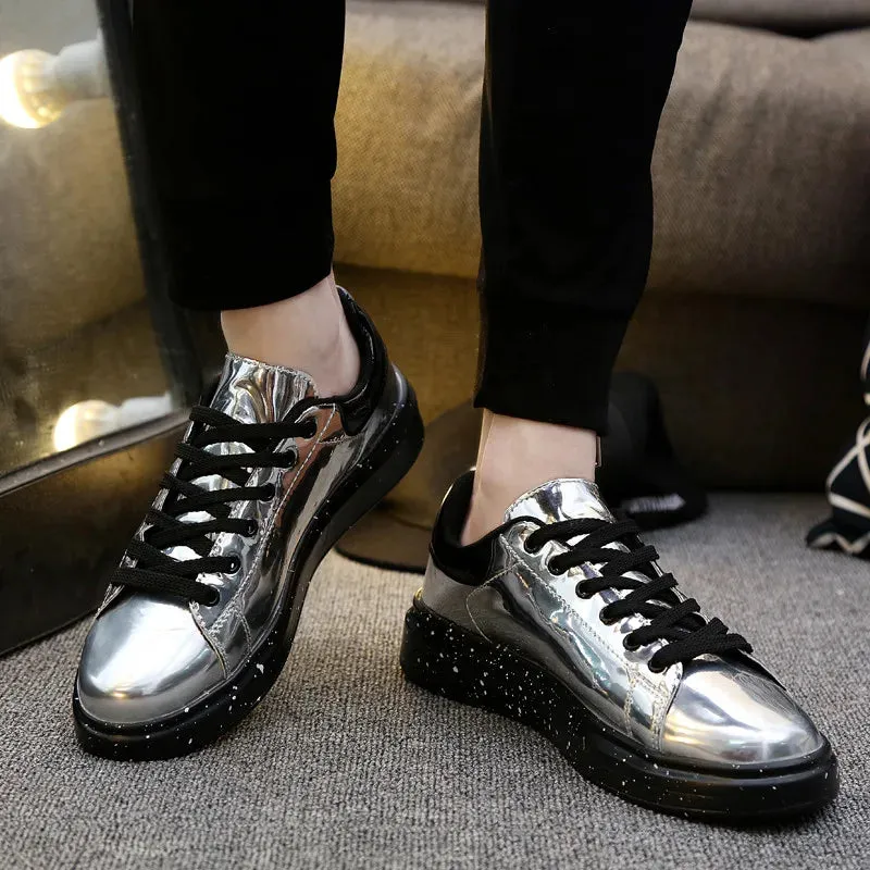 Hnzxzm Hot Sale Silver Mirror Shoes Men Casual Shoes Luxury Hip Hop Bar Streetwear Glossy Mirrors Sneakers Men Flats