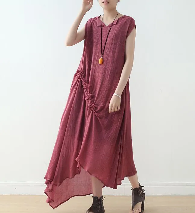 Irregular Wrinkle Sleeveless Long Women Dresses Plus Size AMT962328