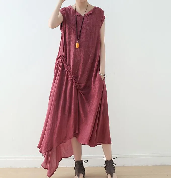 Irregular Wrinkle Sleeveless Long Women Dresses Plus Size AMT962328