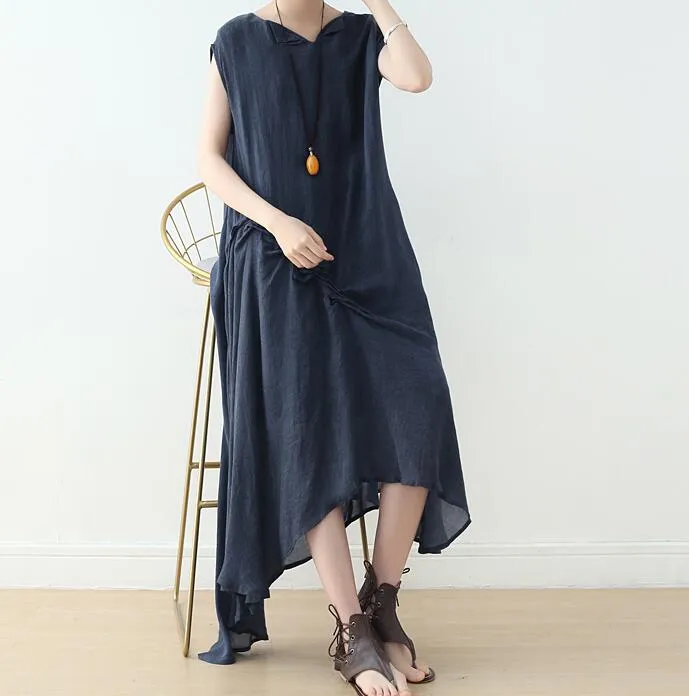 Irregular Wrinkle Sleeveless Long Women Dresses Plus Size AMT962328