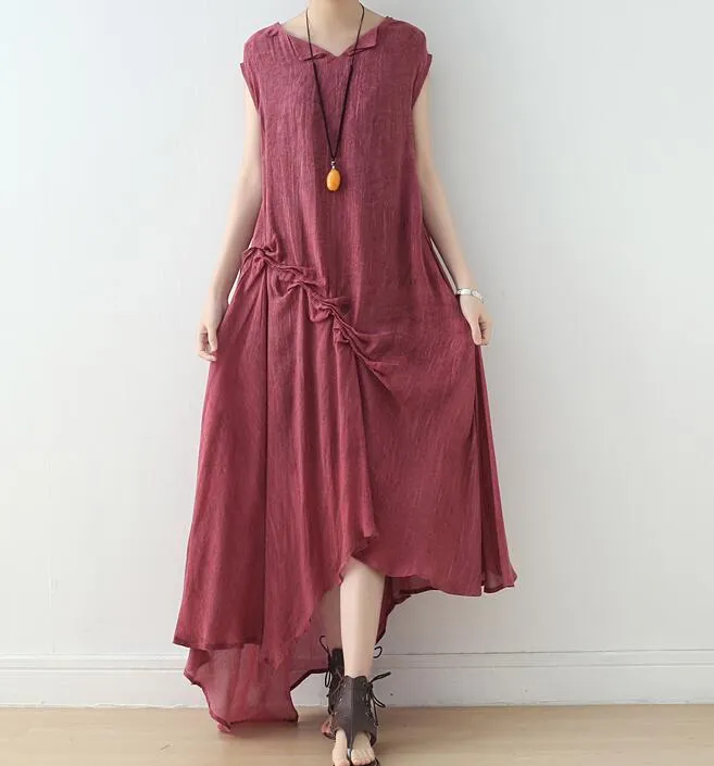 Irregular Wrinkle Sleeveless Long Women Dresses Plus Size AMT962328