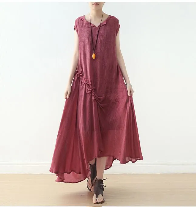 Irregular Wrinkle Sleeveless Long Women Dresses Plus Size AMT962328