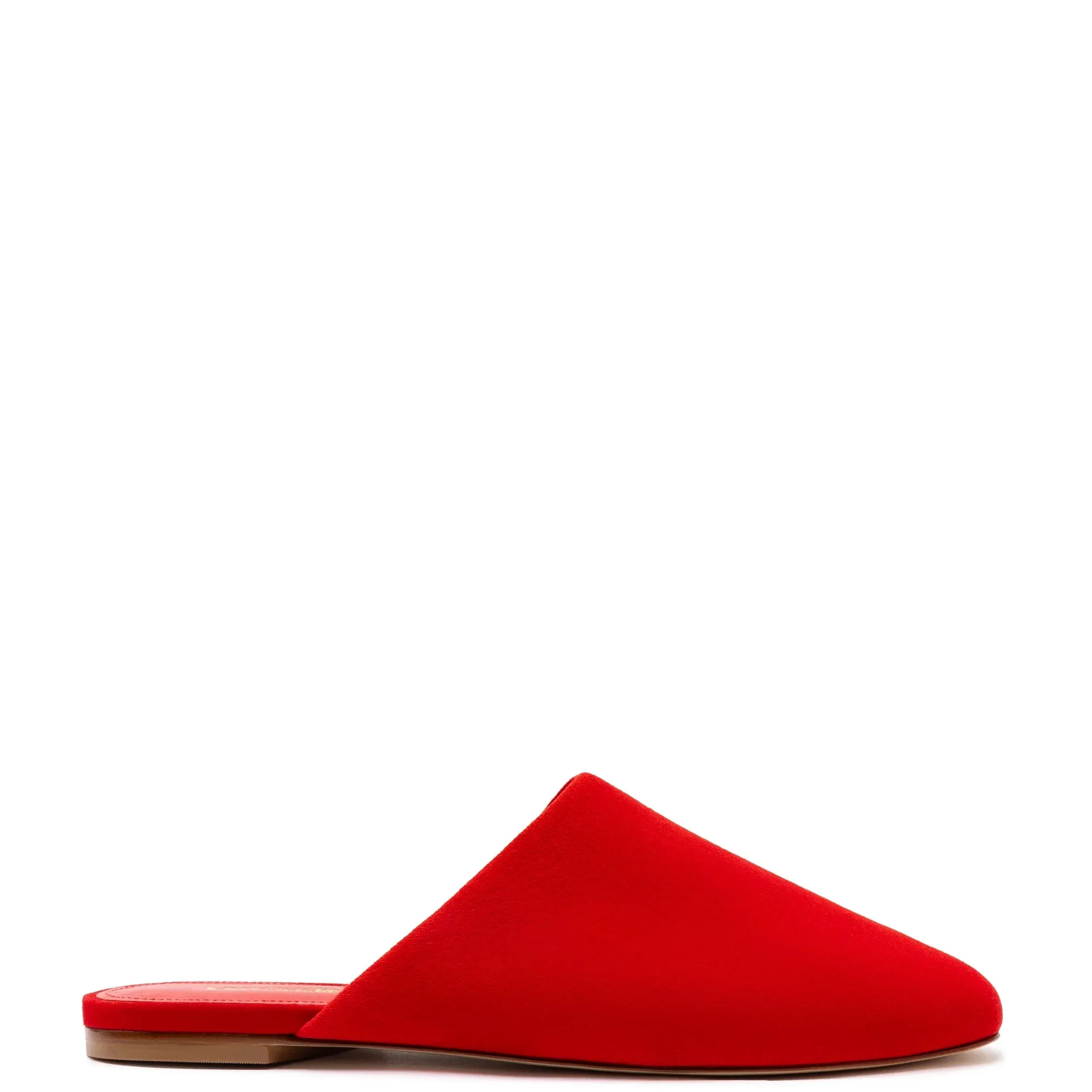 Larroude Venice Flat Mule and Pouch Kit In Scarlet Suede