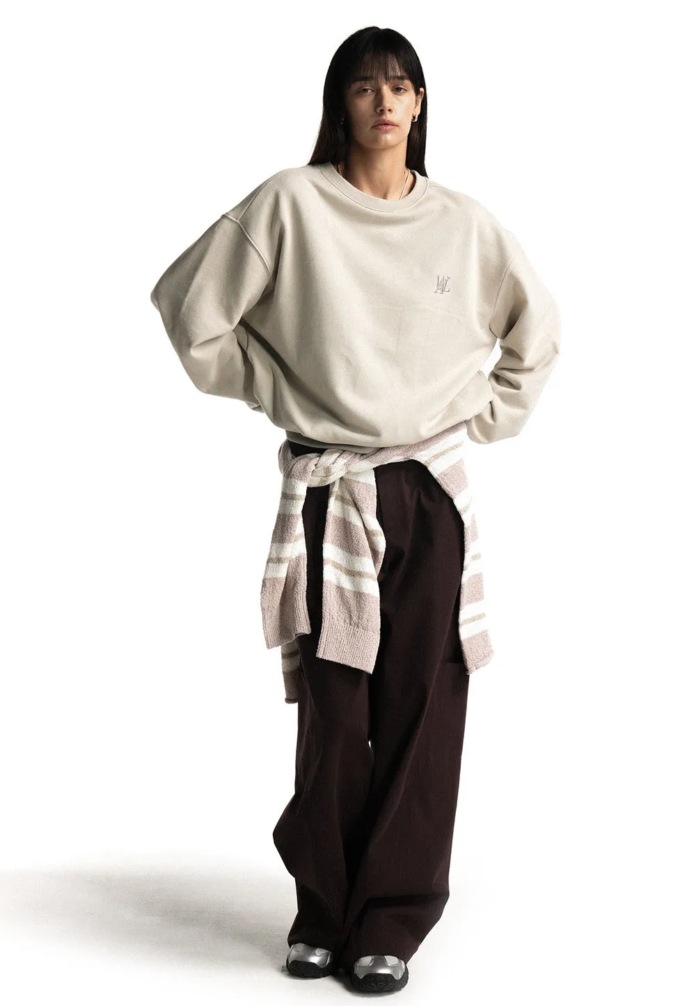 Layered side pocket cotton pants dark brown