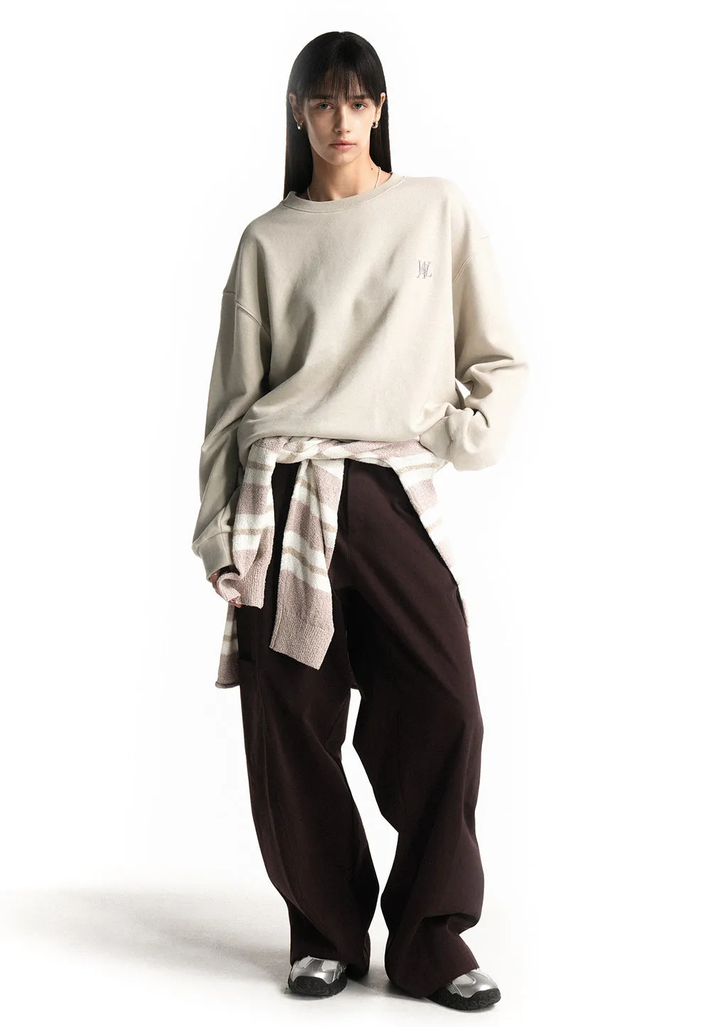 Layered side pocket cotton pants dark brown