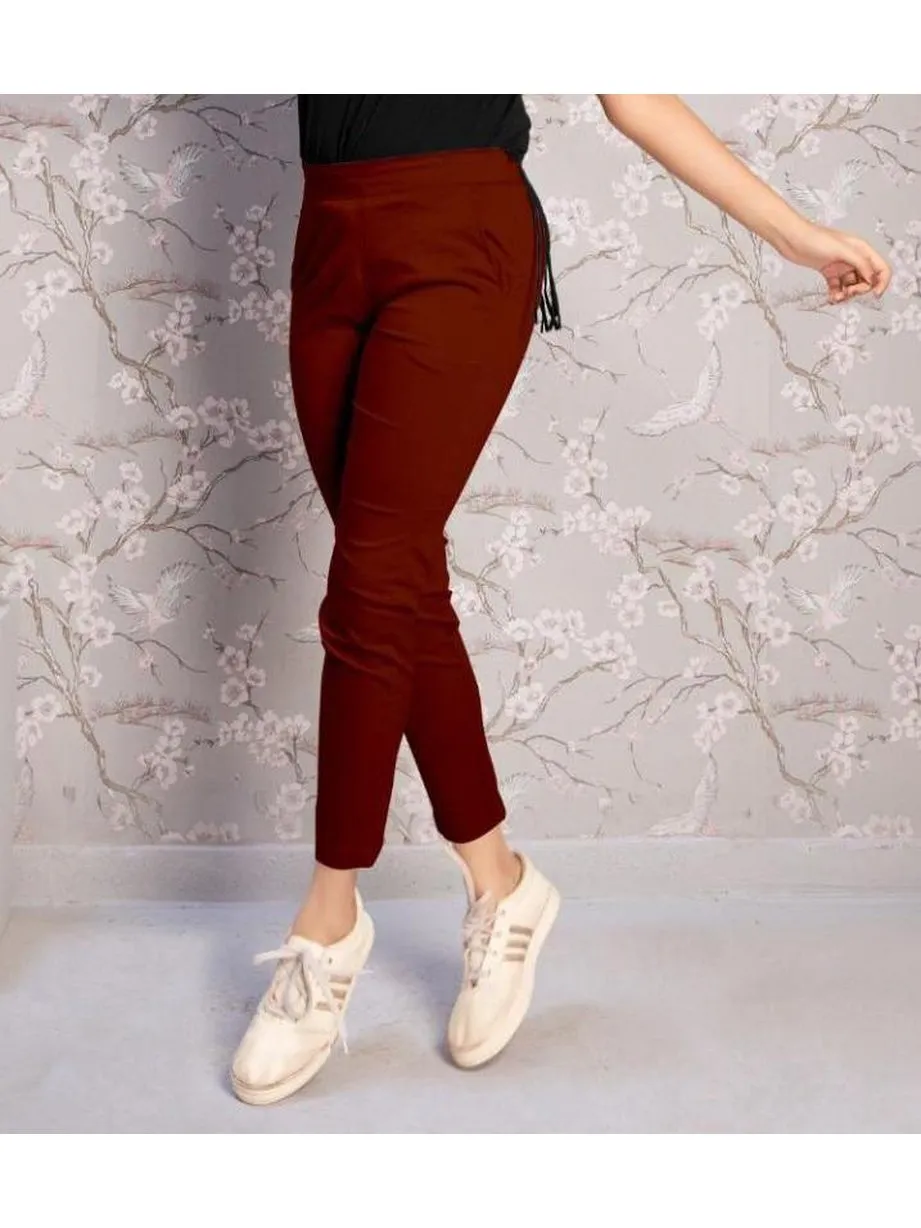 Lycra Cotton Coffee Color Women Pants