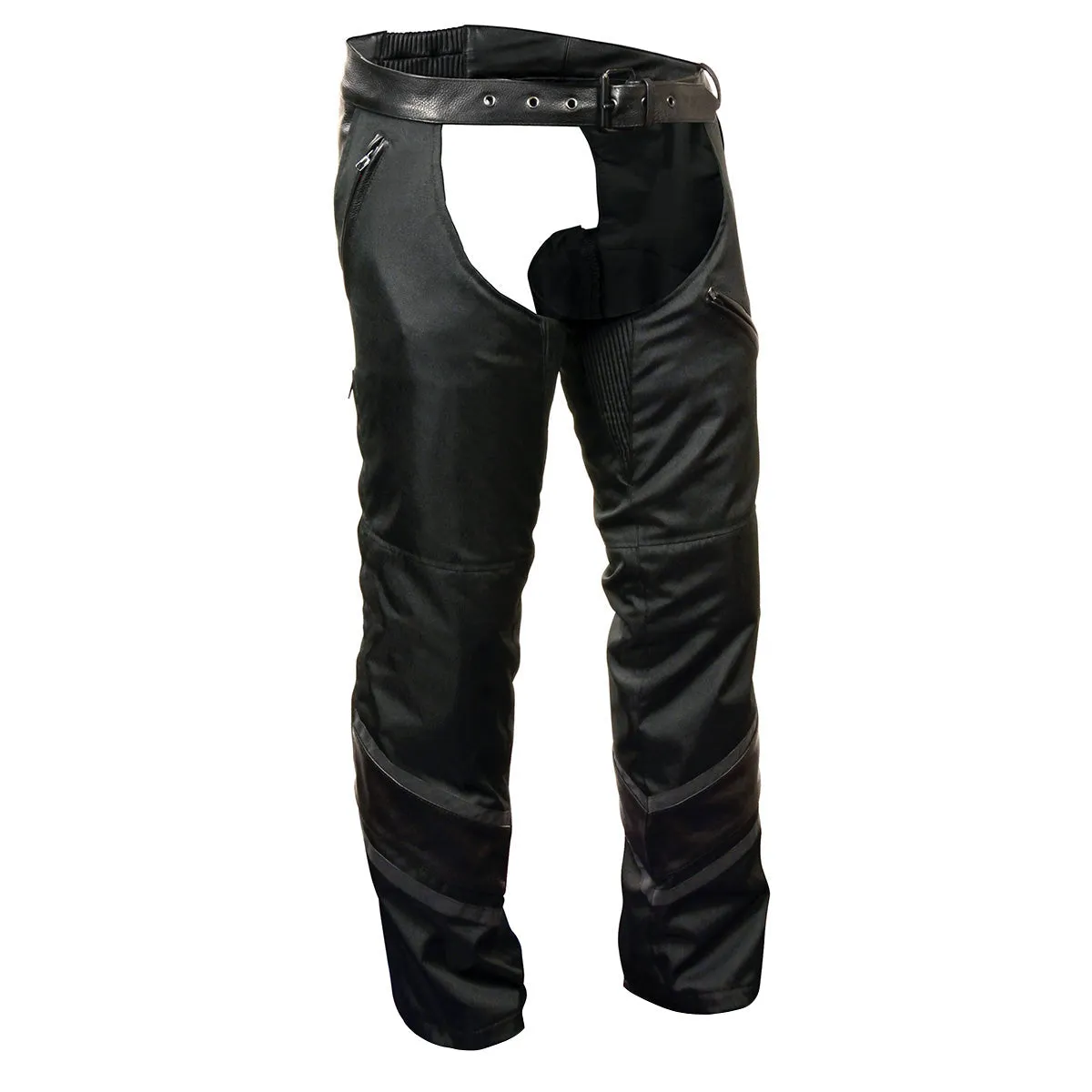 Milwaukee Leather MPM5705 Men's Black Vented Textile Chaps with Leather Trim and Snap Out Liner