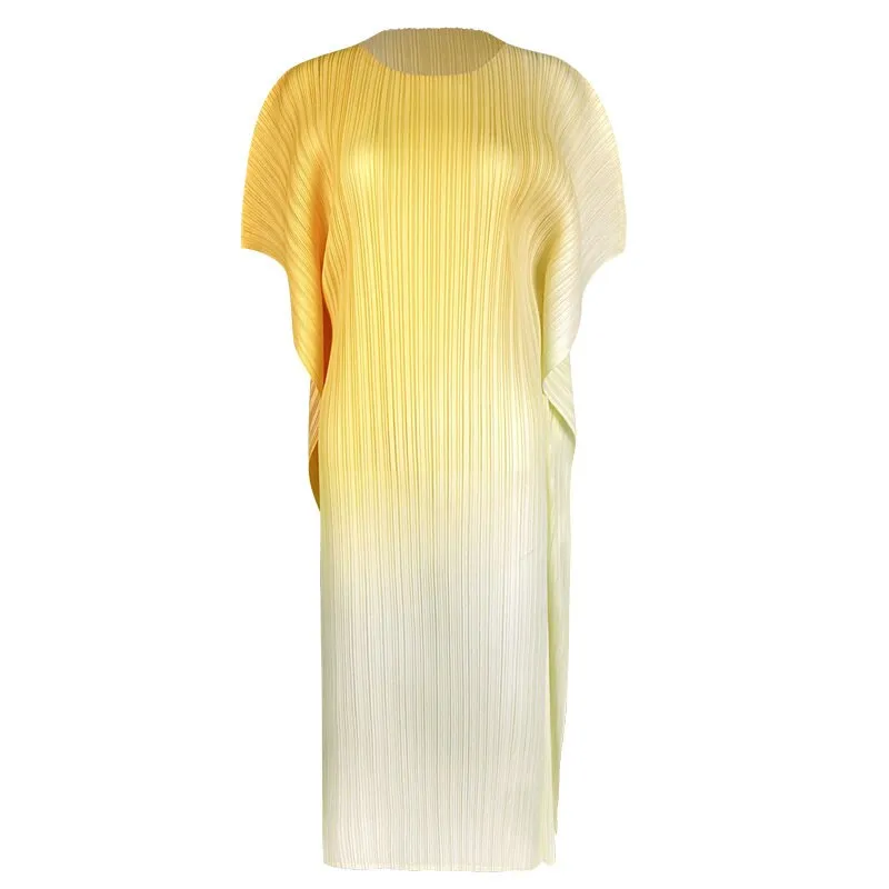 Miyake Pleated Gradient Batwing Sleeve Dress