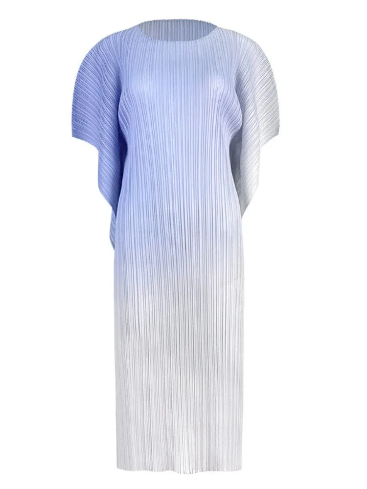 Miyake Pleated Gradient Batwing Sleeve Dress