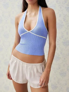 Neck Slim Fit Sexy Low Cut Summer Tie-Up Crop Halter Top