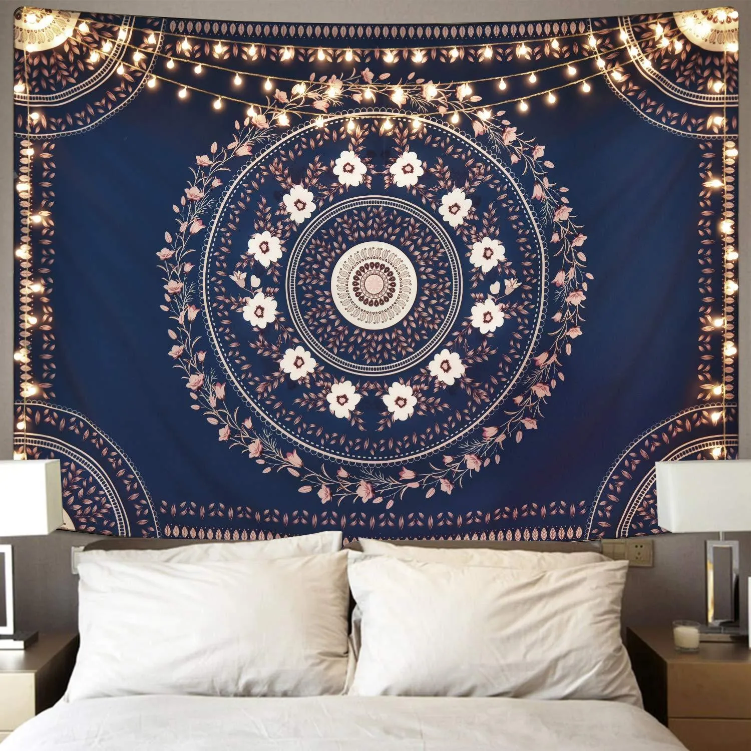 Oat & Navy Floral Tapestry