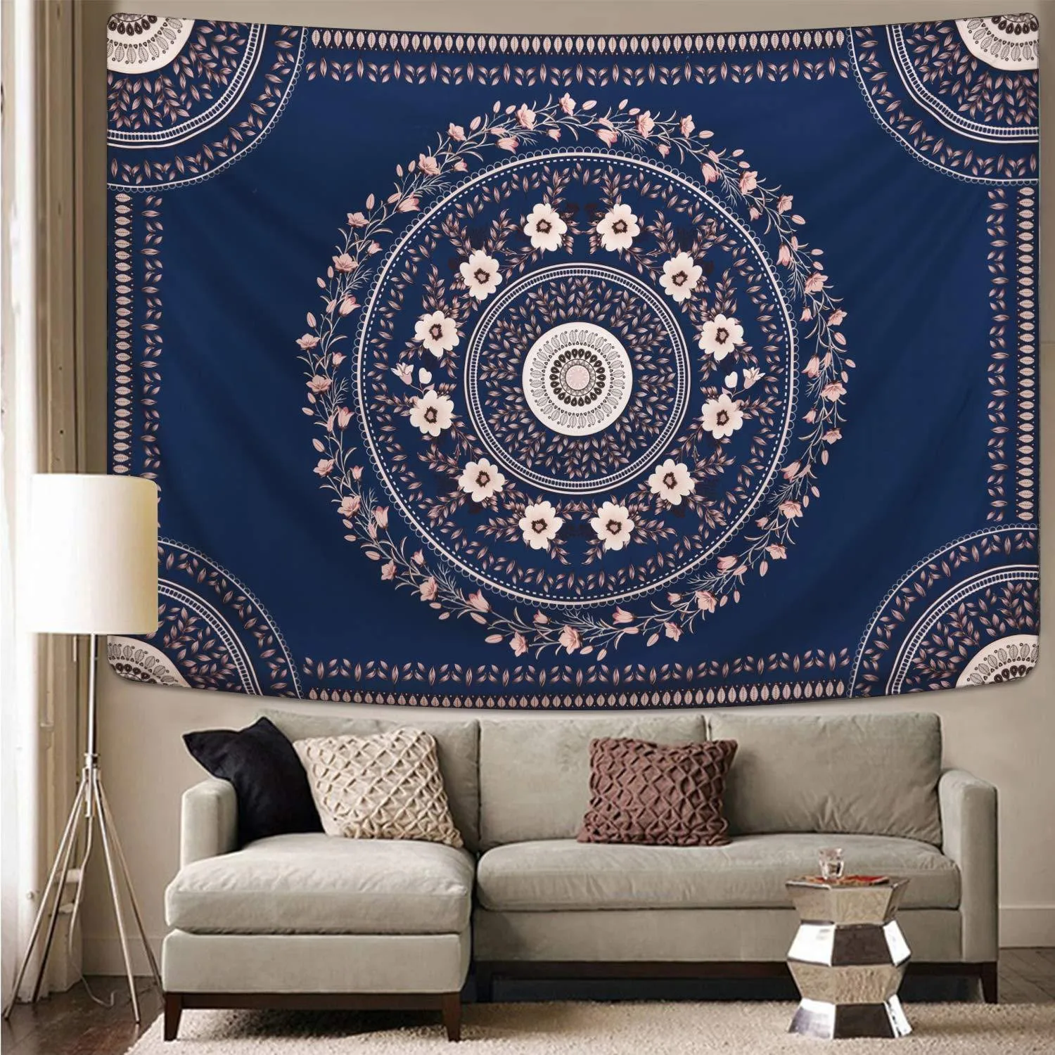 Oat & Navy Floral Tapestry