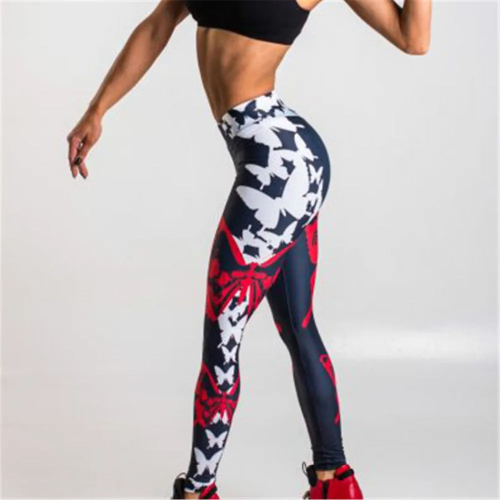 QICKITOUT  Women's Fitness Workout Activewear Leggings with Butterfly Print