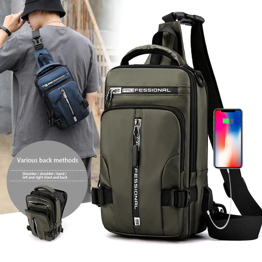 "Ultimate Men's Crossbody Bag: Stylish, Waterproof, and Equipped with USB Charging Port for On-the-Go Convenience!"