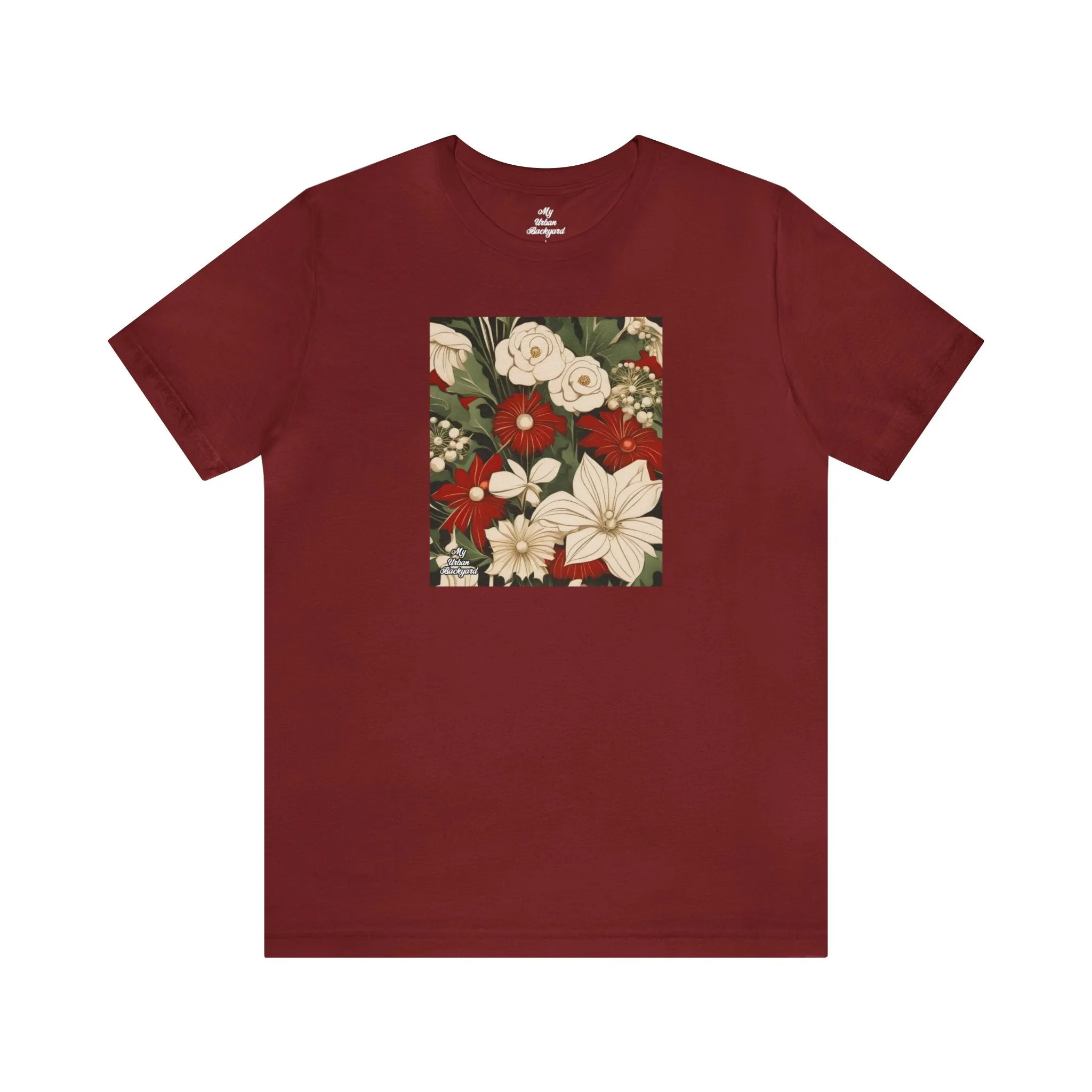 Red & White Flowers, Soft 100% Jersey Cotton T-Shirt, Unisex, Short Sleeve, Retail Fit