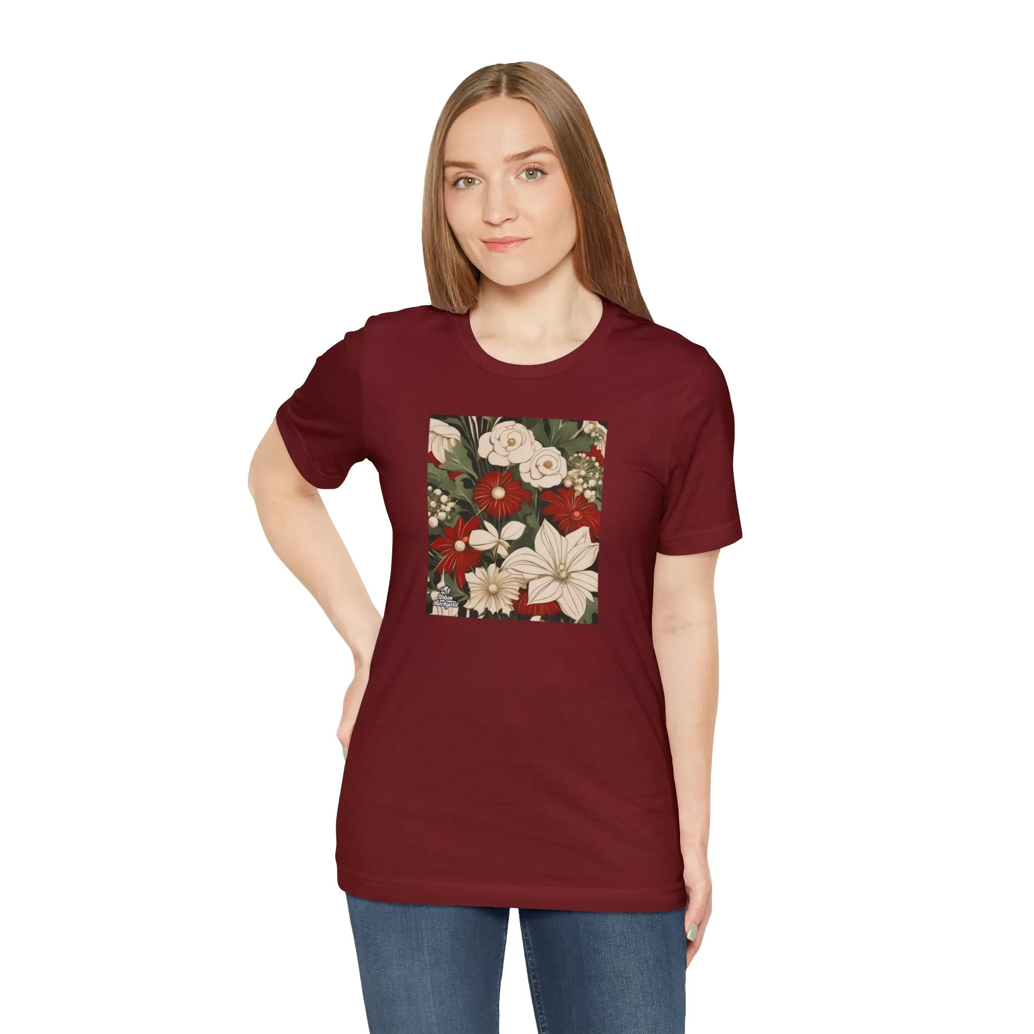 Red & White Flowers, Soft 100% Jersey Cotton T-Shirt, Unisex, Short Sleeve, Retail Fit