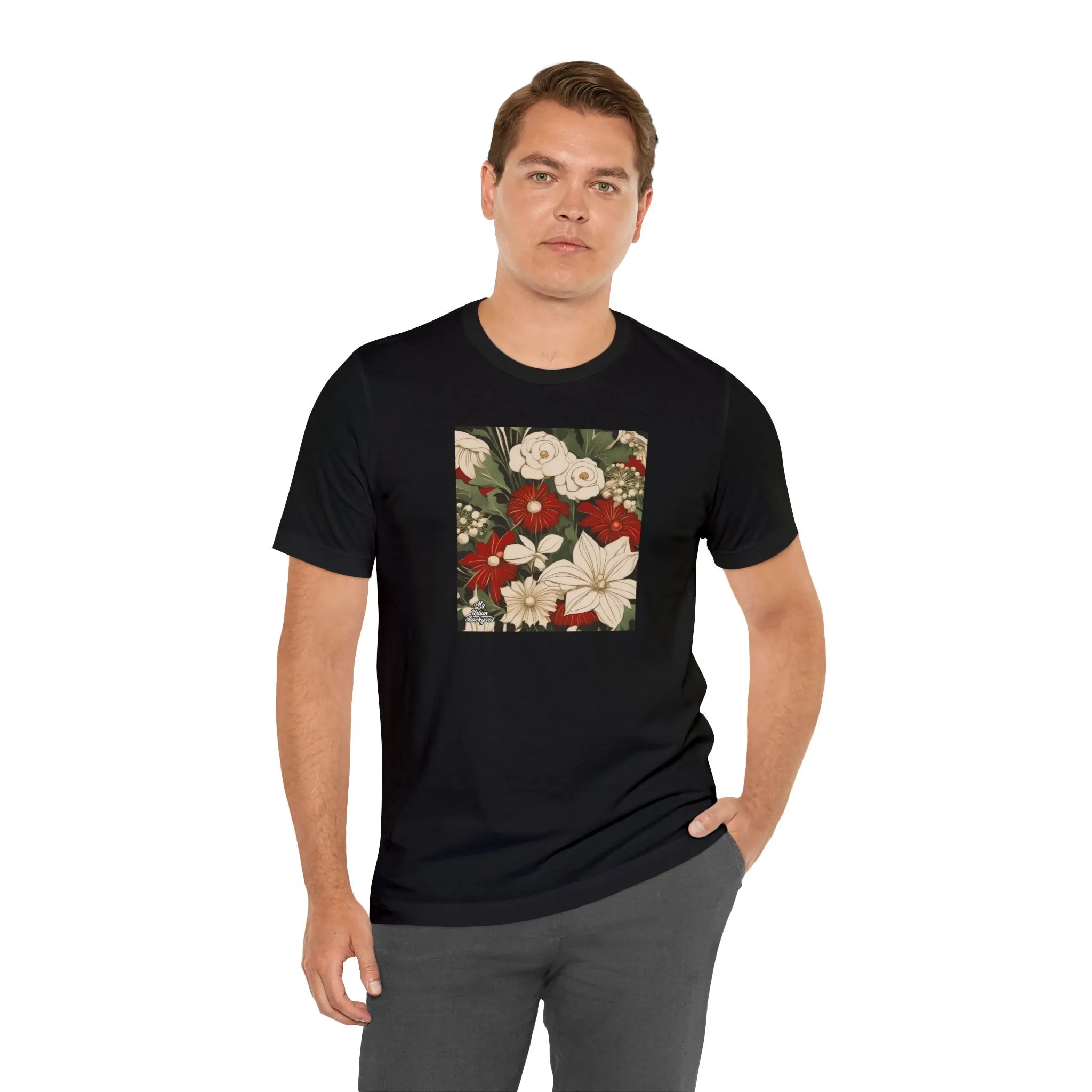 Red & White Flowers, Soft 100% Jersey Cotton T-Shirt, Unisex, Short Sleeve, Retail Fit