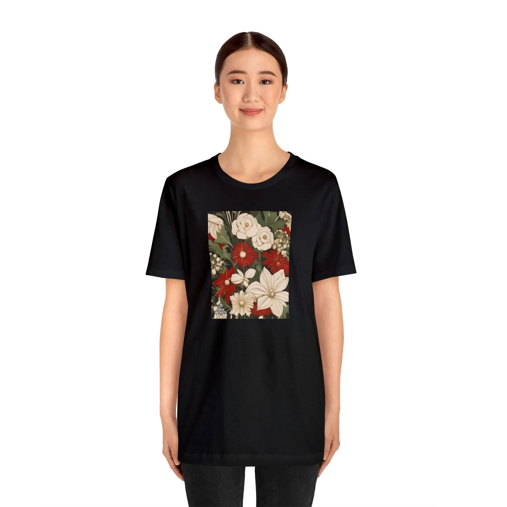 Red & White Flowers, Soft 100% Jersey Cotton T-Shirt, Unisex, Short Sleeve, Retail Fit