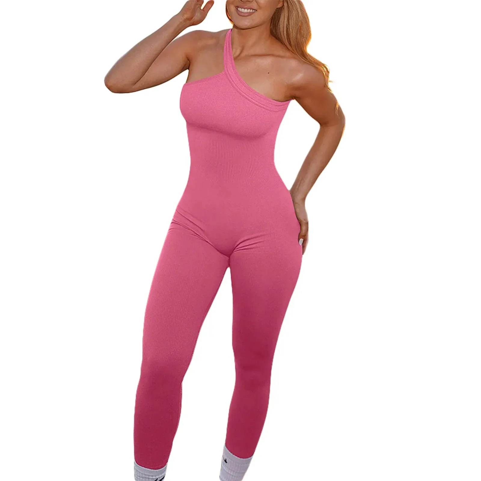 Ribbed One Shoulder Sleeveless Sporty Workout Comfy Sleek Yoga Romper