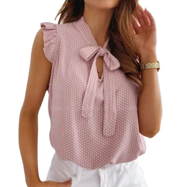 Summer Bow Lace Polka Dot Female Top