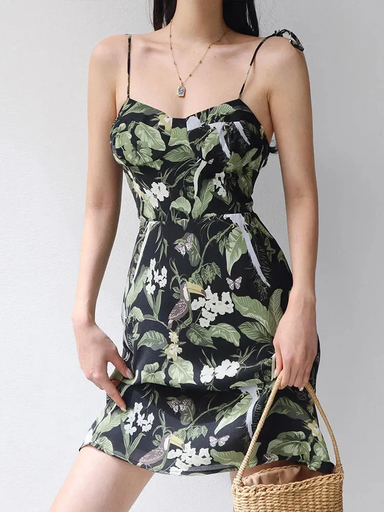 Summer French Midi Floral Retro Slim-fit Holiday Style Spring Dress