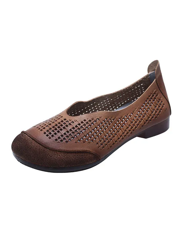 Summer Leather Hollow Perforated Retro Flats