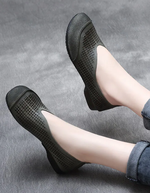 Summer Leather Hollow Perforated Retro Flats