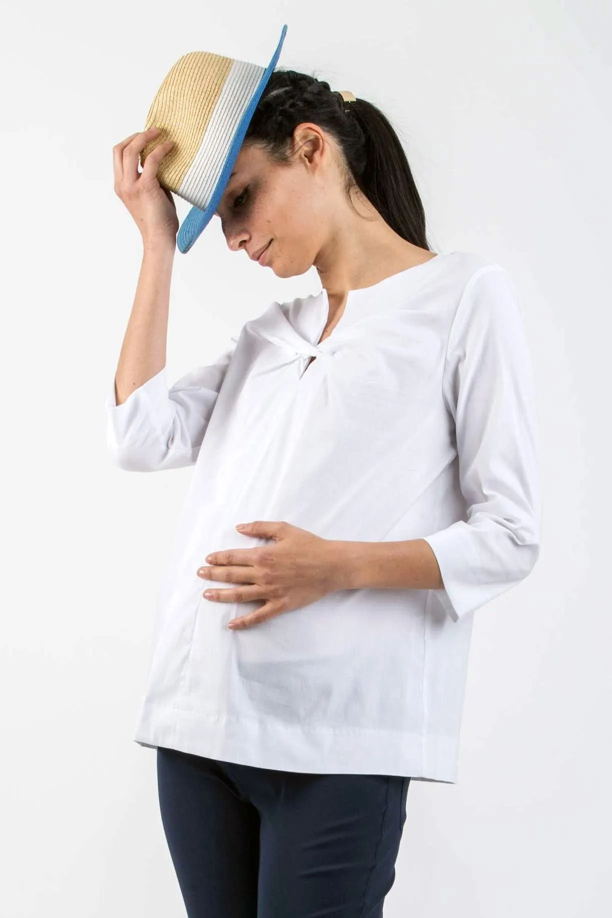 Thea Maternity Poplin Shirt in White