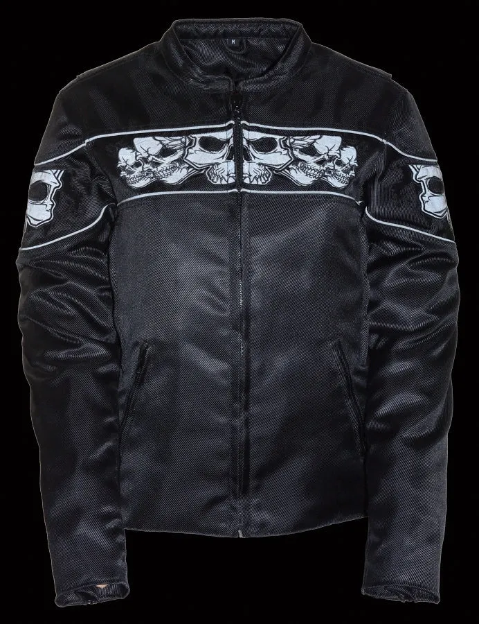 Women Nylon Motorcycle Jacket with Reflector Skulls with Gun Pockets