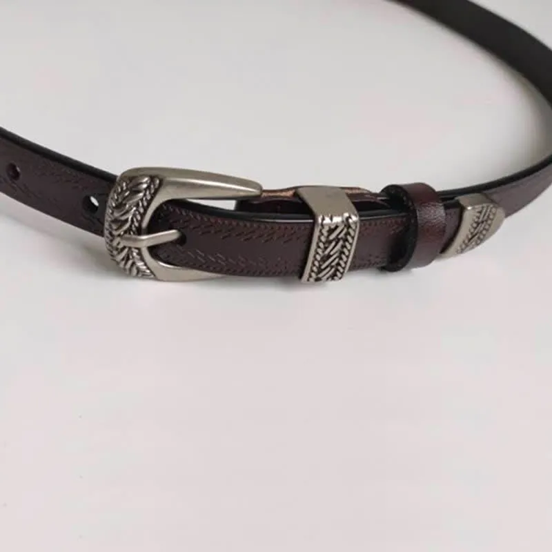 Women's Casual Decorative Carved Buckle Leather Belt