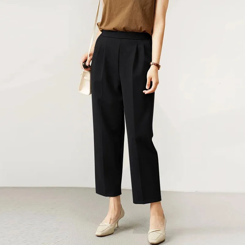 ZANZEA 2024 Summer Formal Cropped Pants Holiday Elastic Waist Trouser Office Lady Capris Women Korean Fashion Pleated Solid Pant