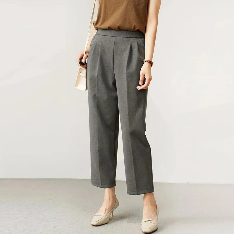 ZANZEA 2024 Summer Formal Cropped Pants Holiday Elastic Waist Trouser Office Lady Capris Women Korean Fashion Pleated Solid Pant